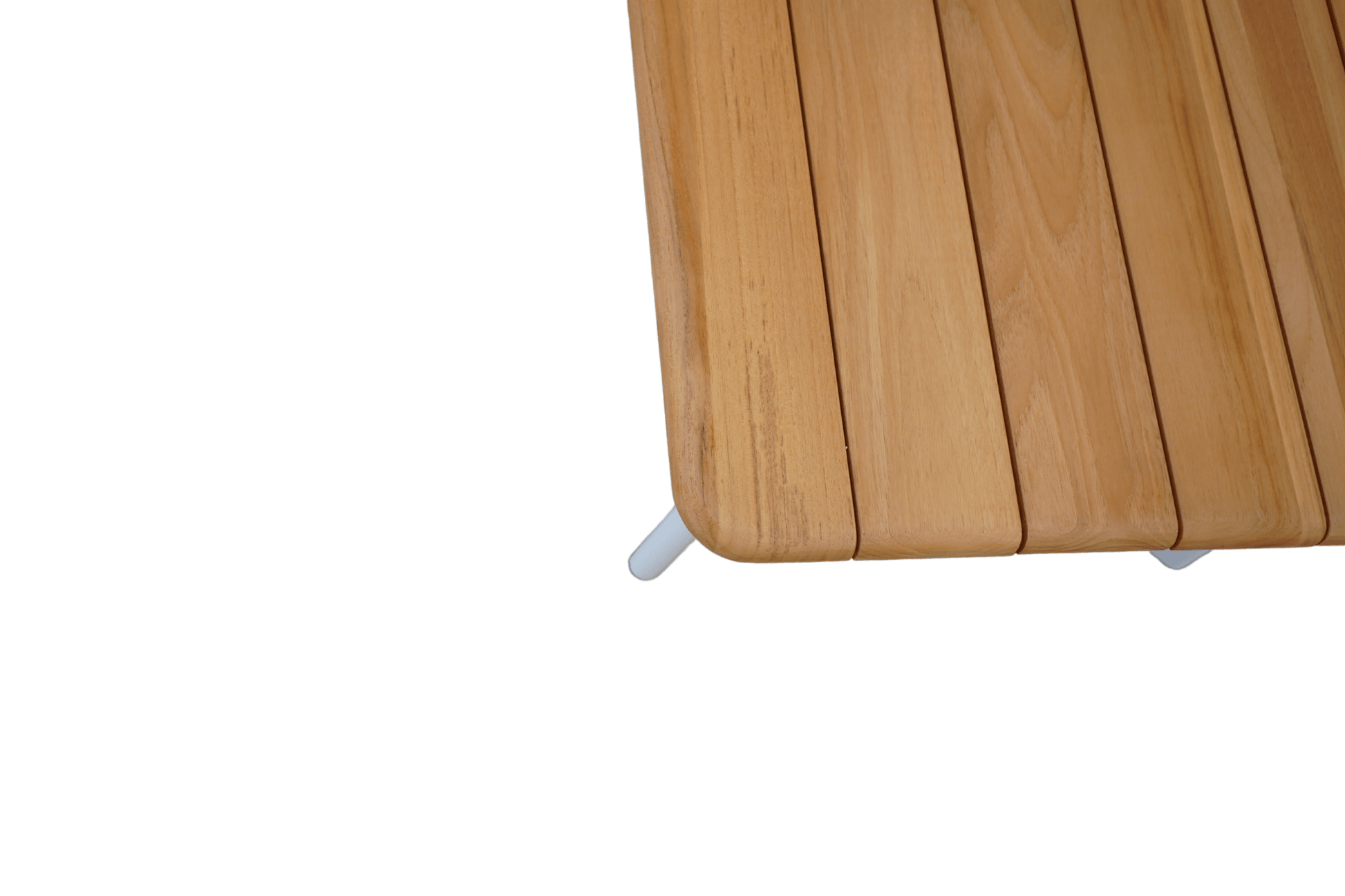 Close-up of Ember outdoor table woodgrain surface showing durable weather-resistant finish and natural texture.