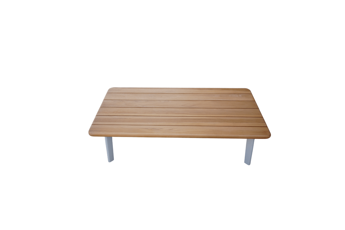 Modern Ember outdoor table with woodgrain top and white aluminium frame for patios and outdoor entertaining in Australia.