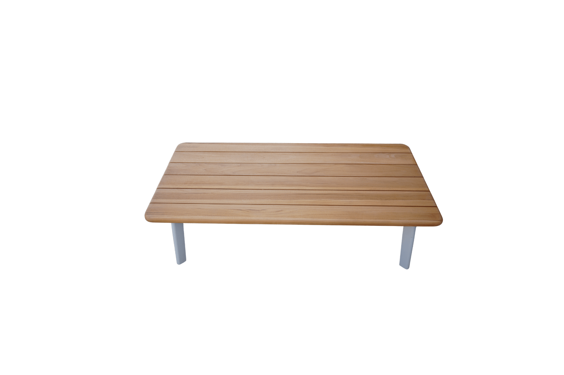 Modern Ember outdoor table with woodgrain top and white aluminium frame for patios and outdoor entertaining in Australia.
