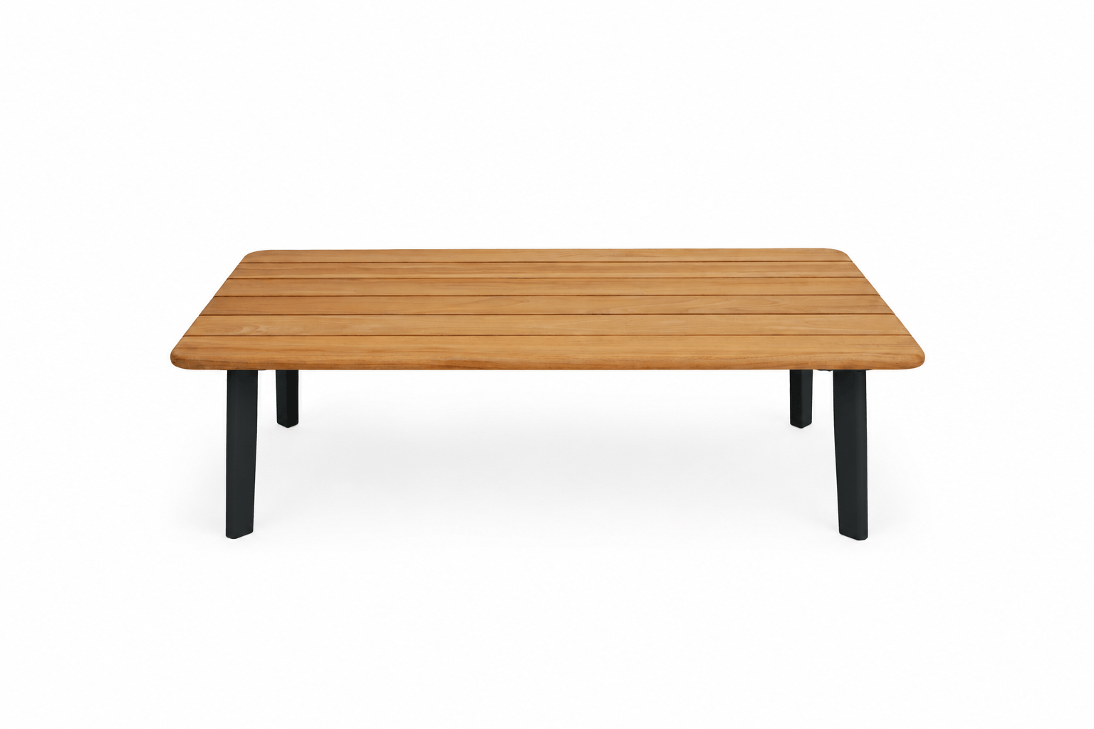 Modern outdoor furniture Ember outdoor table with woodgrain top and Monument black aluminium frame for patios and outdoor entertaining in Australia.